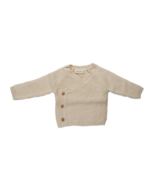 Beige cardigan with brown buttons for baby from OiOiOi, your organic baby clothes rental service
